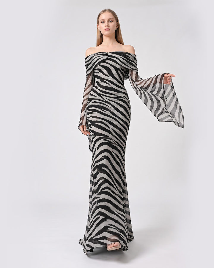 KYLIE ZEBRA PRINT MESH BODYCON DRESS