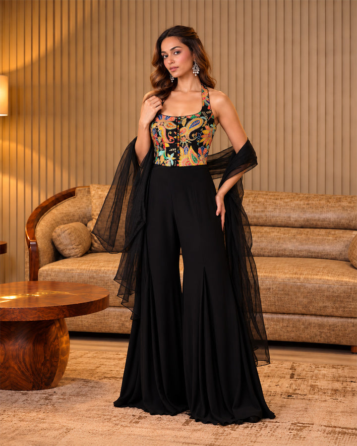 Kesha Indo-Western Crepe Sharara Set (Black)