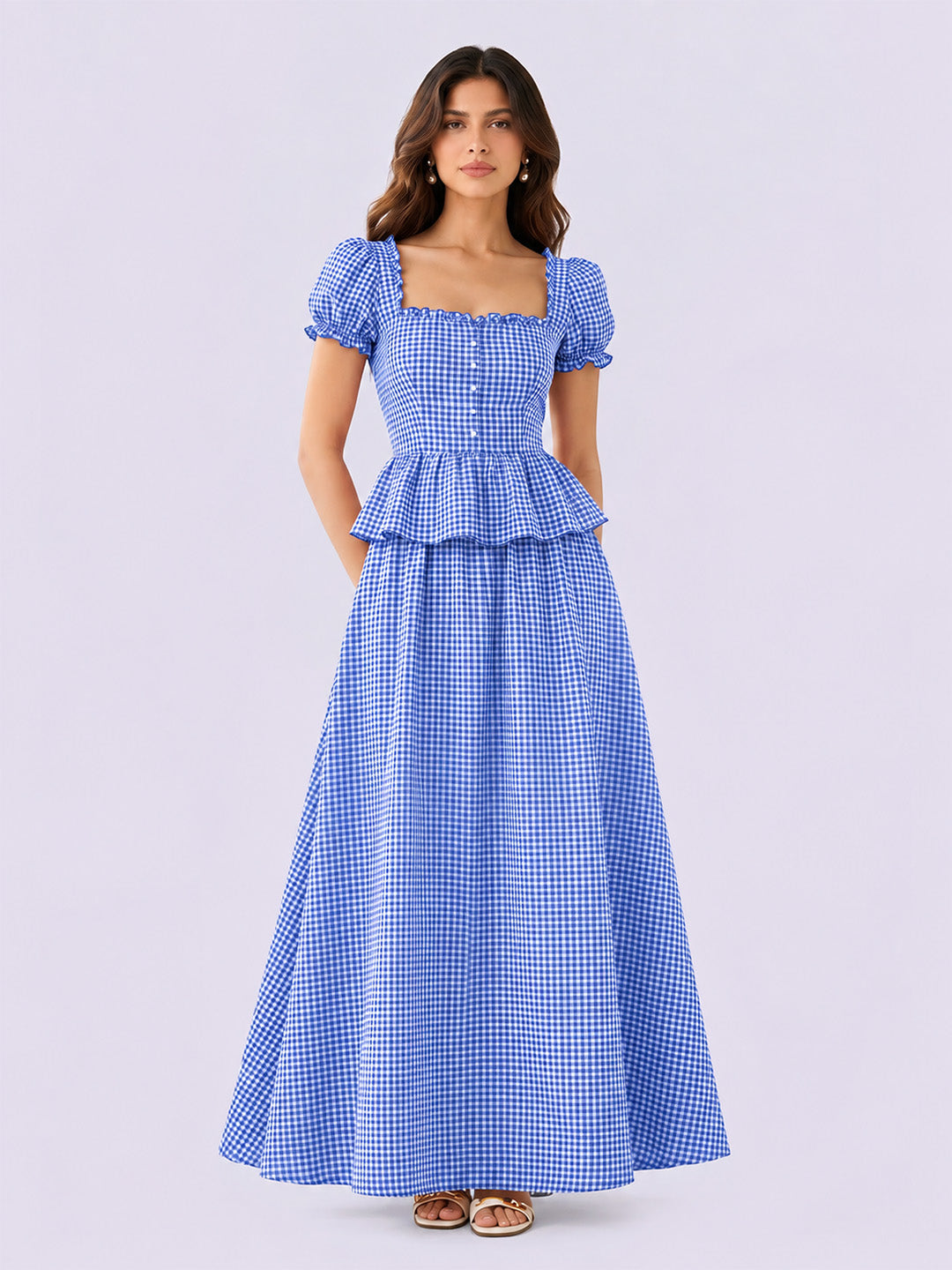 LUNABELLE Gingham Co-ord Set – Blue