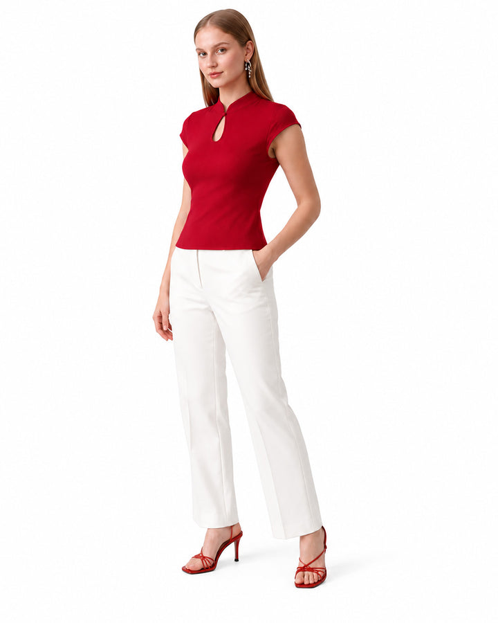 KATHERINE Red Keyhole Top