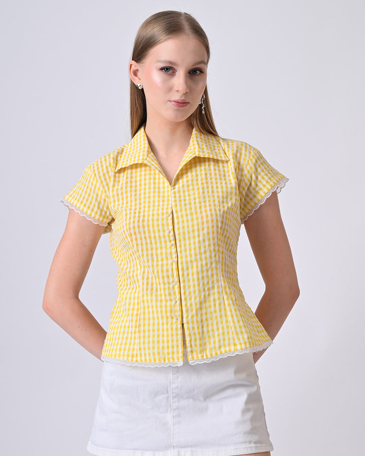 LACY GINGHAM CHECK SHIRT (Yellow)