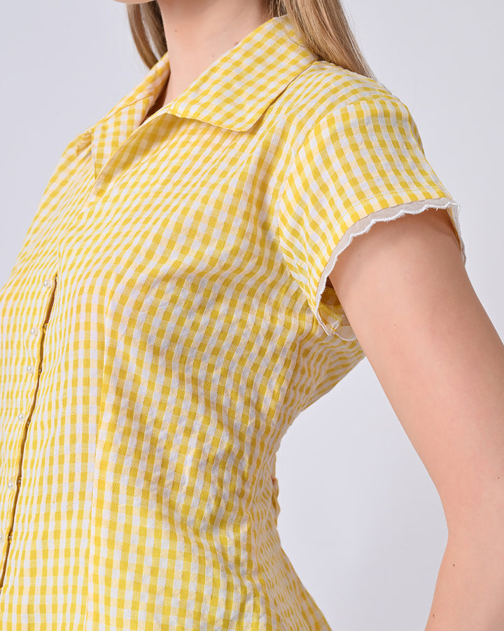 LACY GINGHAM CHECK SHIRT (Yellow)