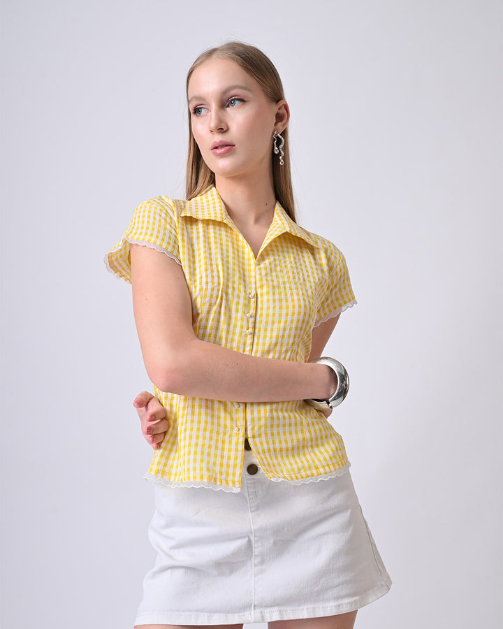 LACY GINGHAM CHECK SHIRT (Yellow)