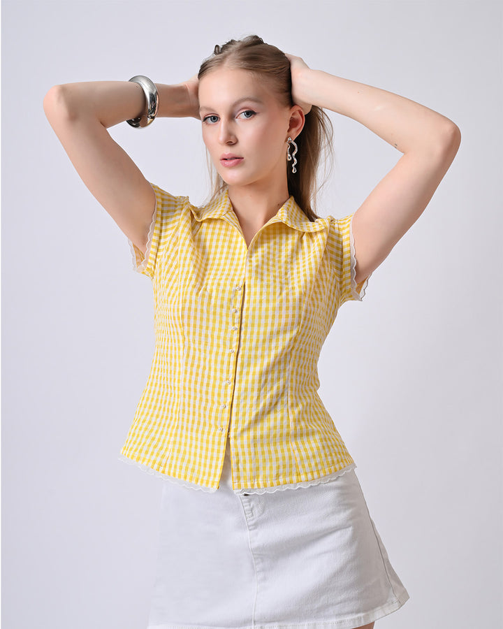 LACY GINGHAM CHECK SHIRT (Yellow)