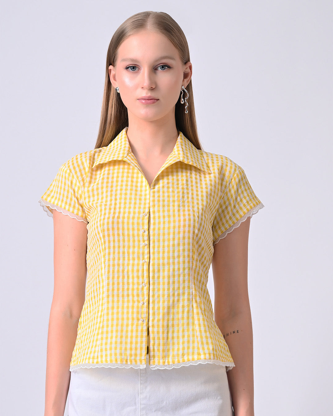 LACY GINGHAM CHECK SHIRT (Yellow)