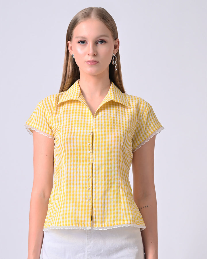 LACY GINGHAM CHECK SHIRT (Yellow)