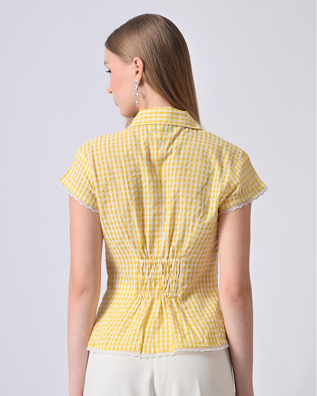 LACY GINGHAM CHECK SHIRT (Yellow)