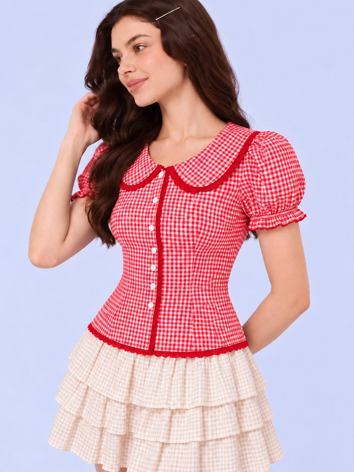 SKY GINGHAM Red TOP