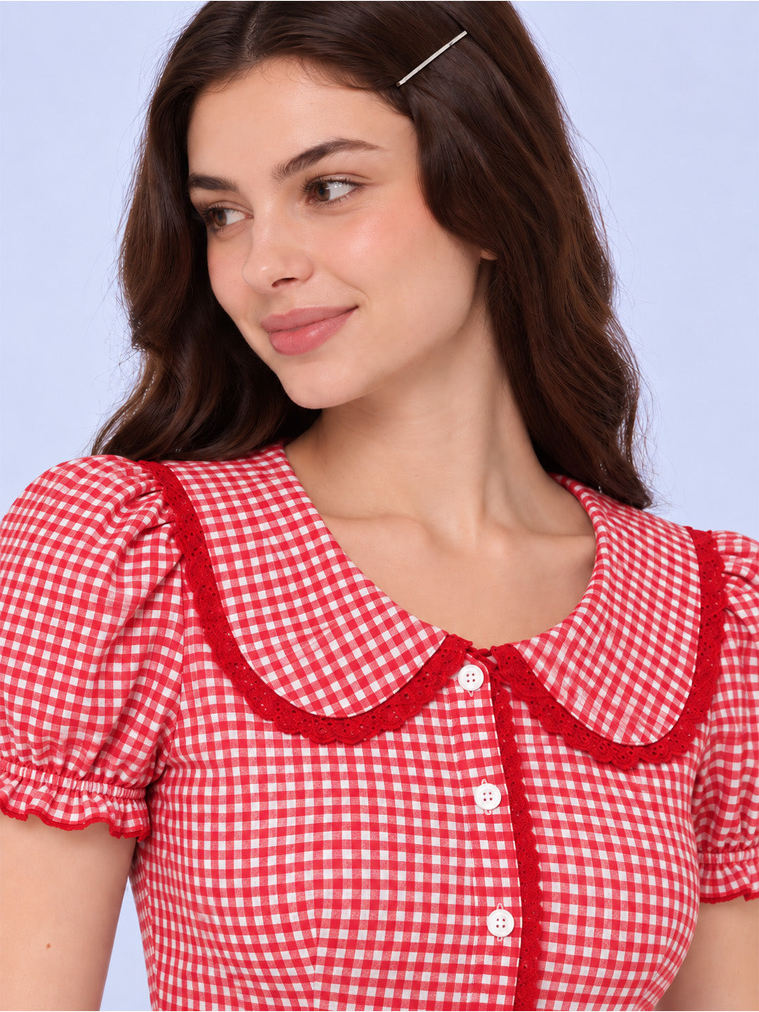 SKY GINGHAM Red TOP