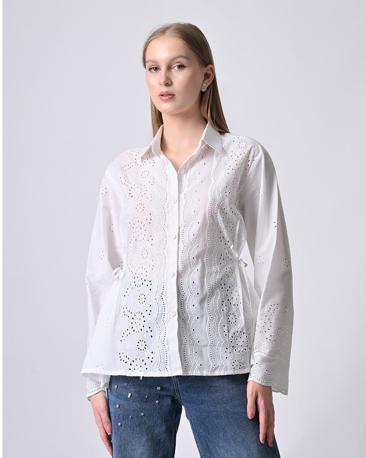 VIANA SCHIFFLI EMBROIDERED COTTON SHIRT (White)