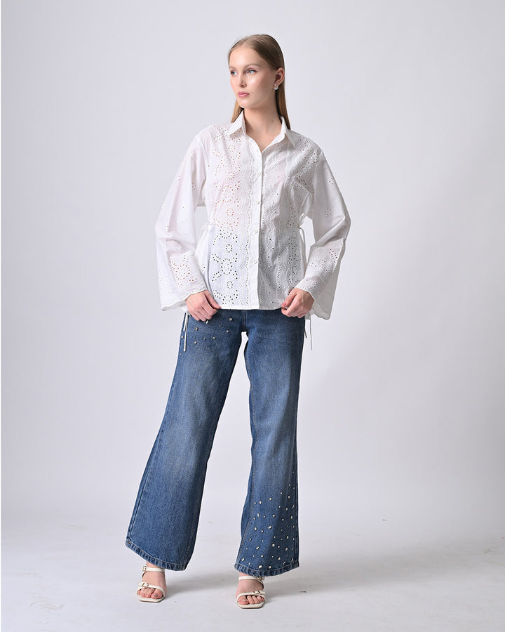 VIANA SCHIFFLI EMBROIDERED COTTON SHIRT (White)