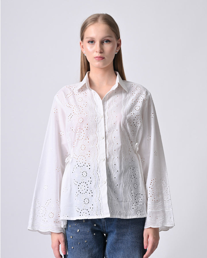 VIANA SCHIFFLI EMBROIDERED COTTON SHIRT (White)