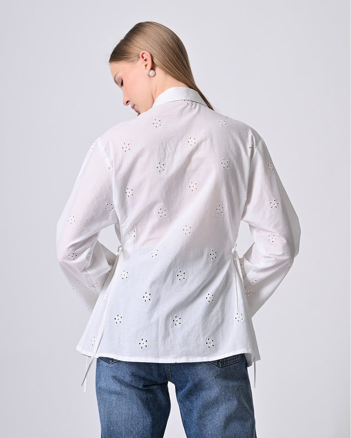 VIANA SCHIFFLI EMBROIDERED COTTON SHIRT (White)