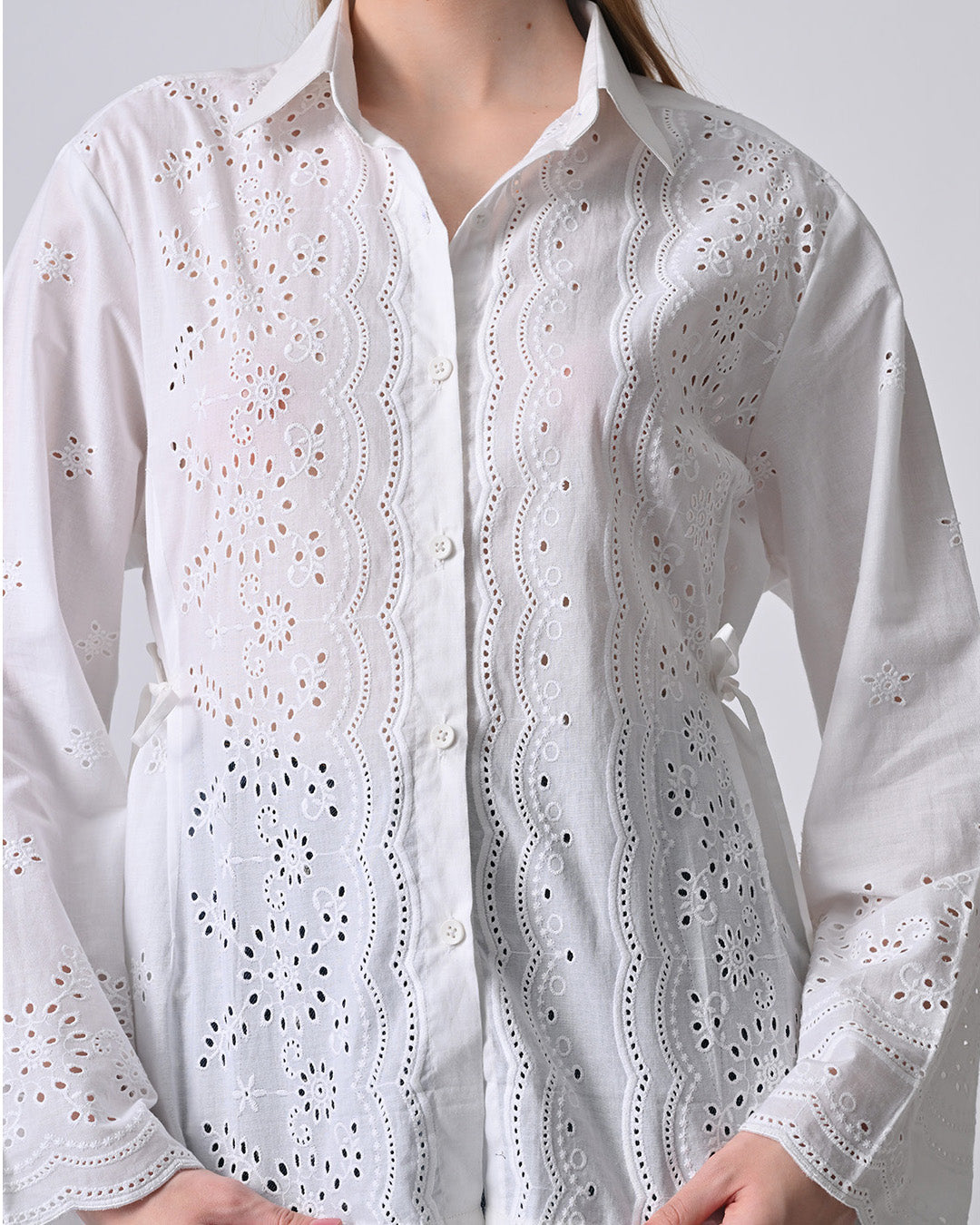 VIANA SCHIFFLI EMBROIDERED COTTON SHIRT (White)