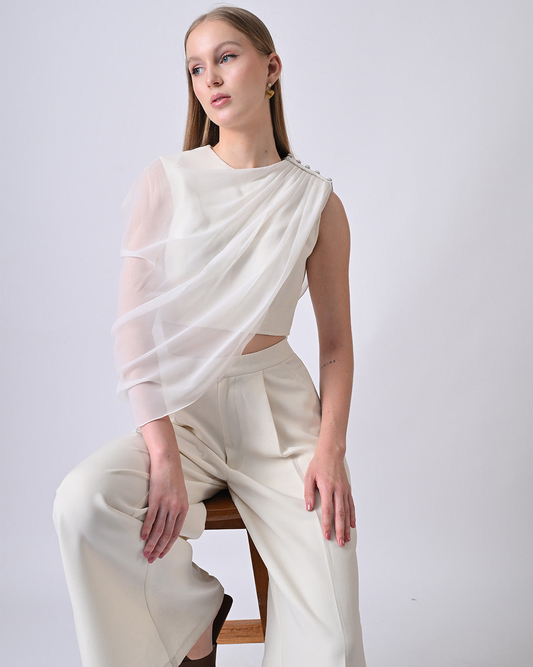 AMALYA DRAPED TOP (IVORY)