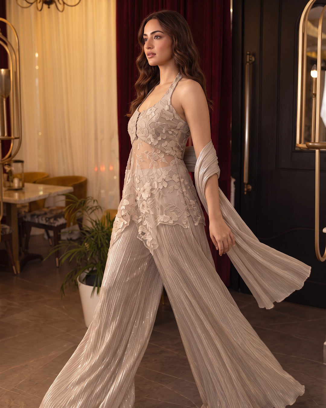 Neev Georgette Indo-Western Sharara Set (White)