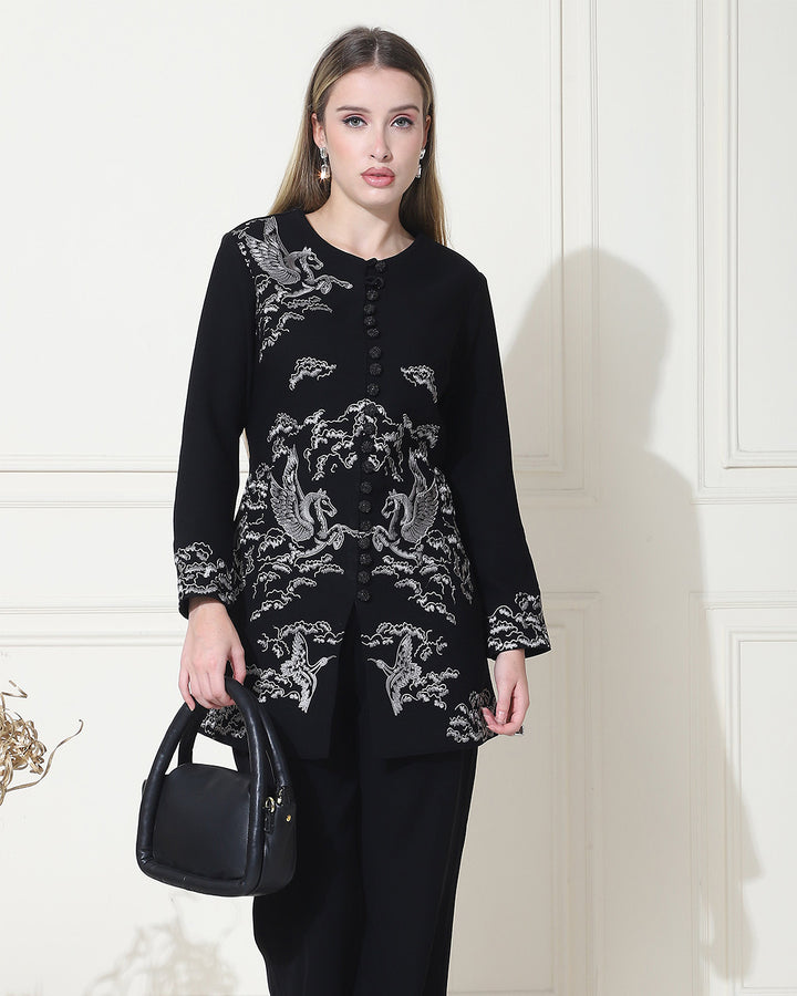 Kyra, Premium Crepe Western Co-ord Set (black)