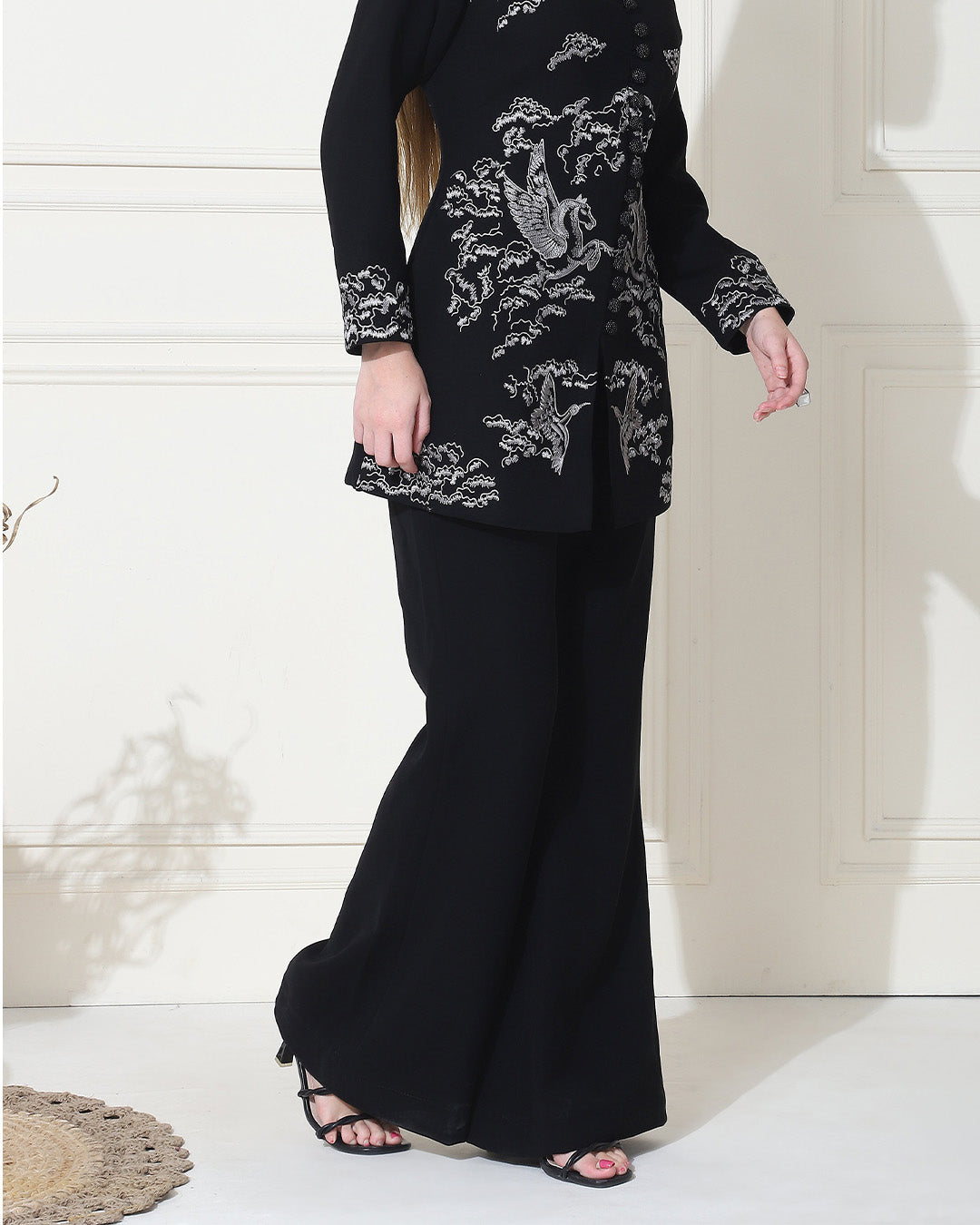 Kyra, Premium Crepe Western Co-ord Set (black)