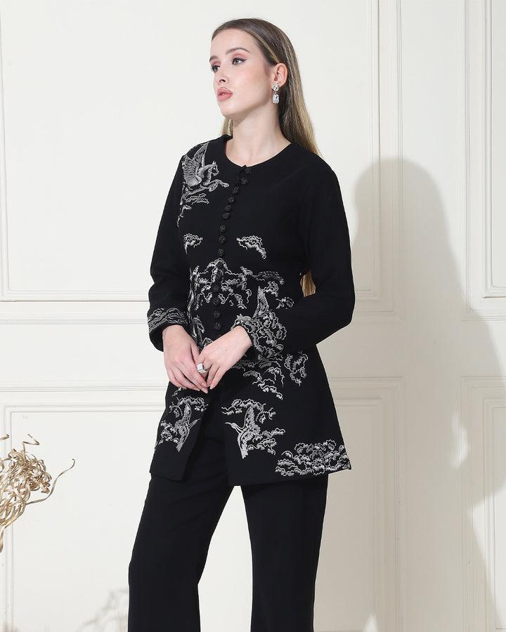 Kyra, Premium Crepe Western Co-ord Set (black)