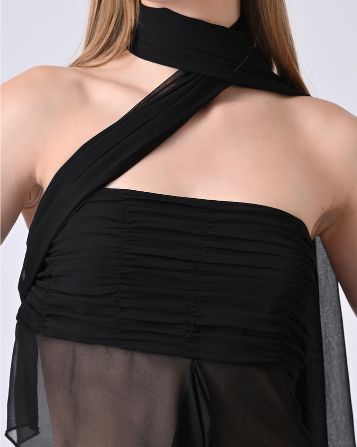 ZARAH Off-Shoulder Drape Top (Black)