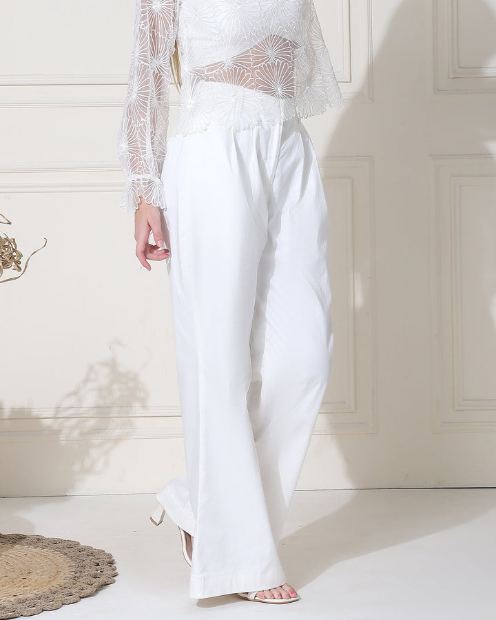 Lisa, Embroidered Net Elegance Co-Ord Set(Clean white)