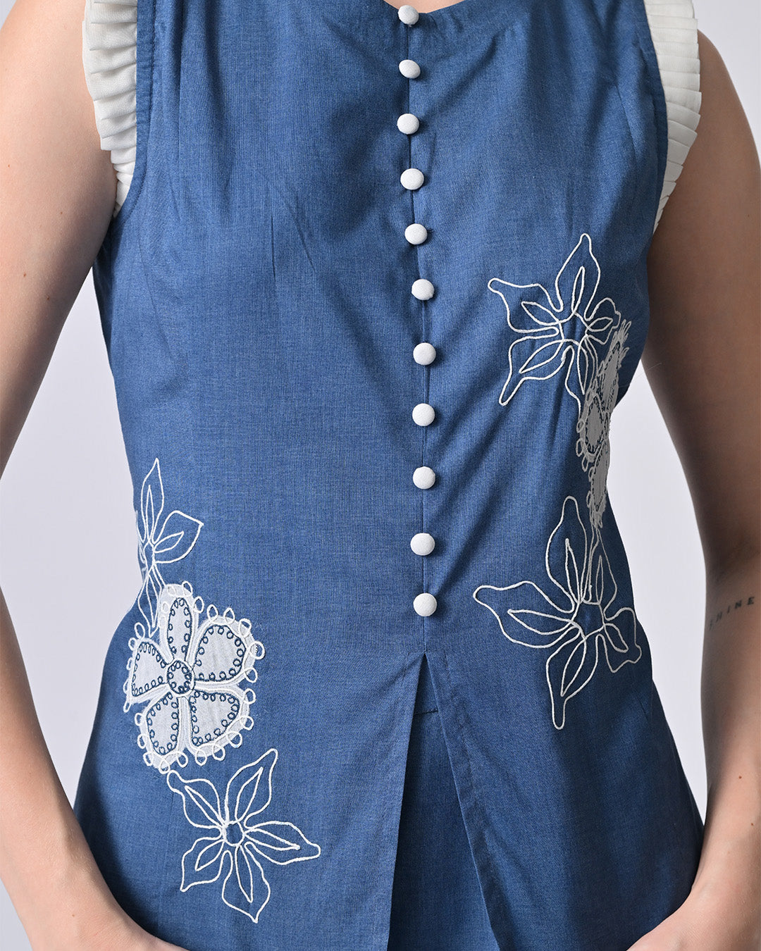 JULIAN EMBROIDERED COTTON CO-ORD SET (Blue)