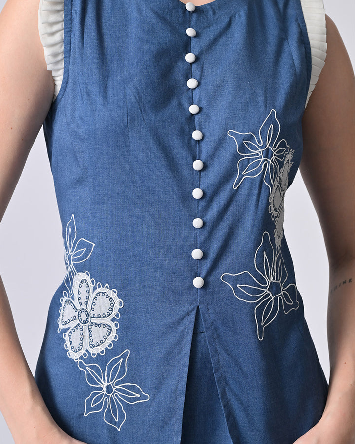 JULIAN EMBROIDERED COTTON CO-ORD SET (Blue)