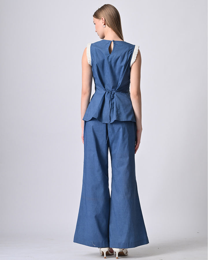 JULIAN EMBROIDERED COTTON CO-ORD SET (Blue)
