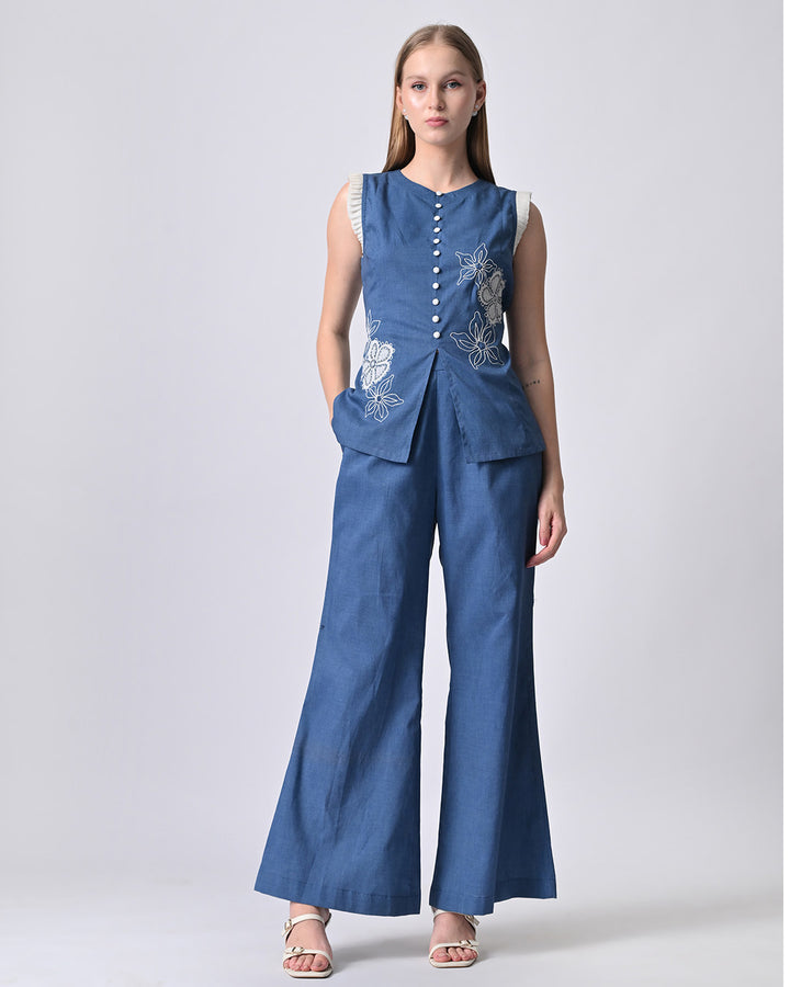 JULIAN EMBROIDERED COTTON CO-ORD SET (Blue)