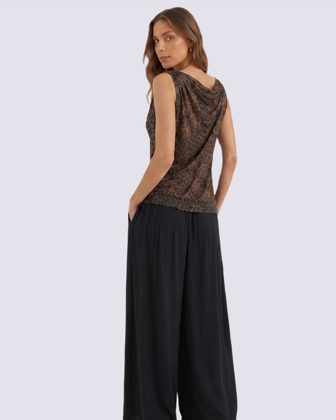 DELILAH Leopard Print Mesh Top