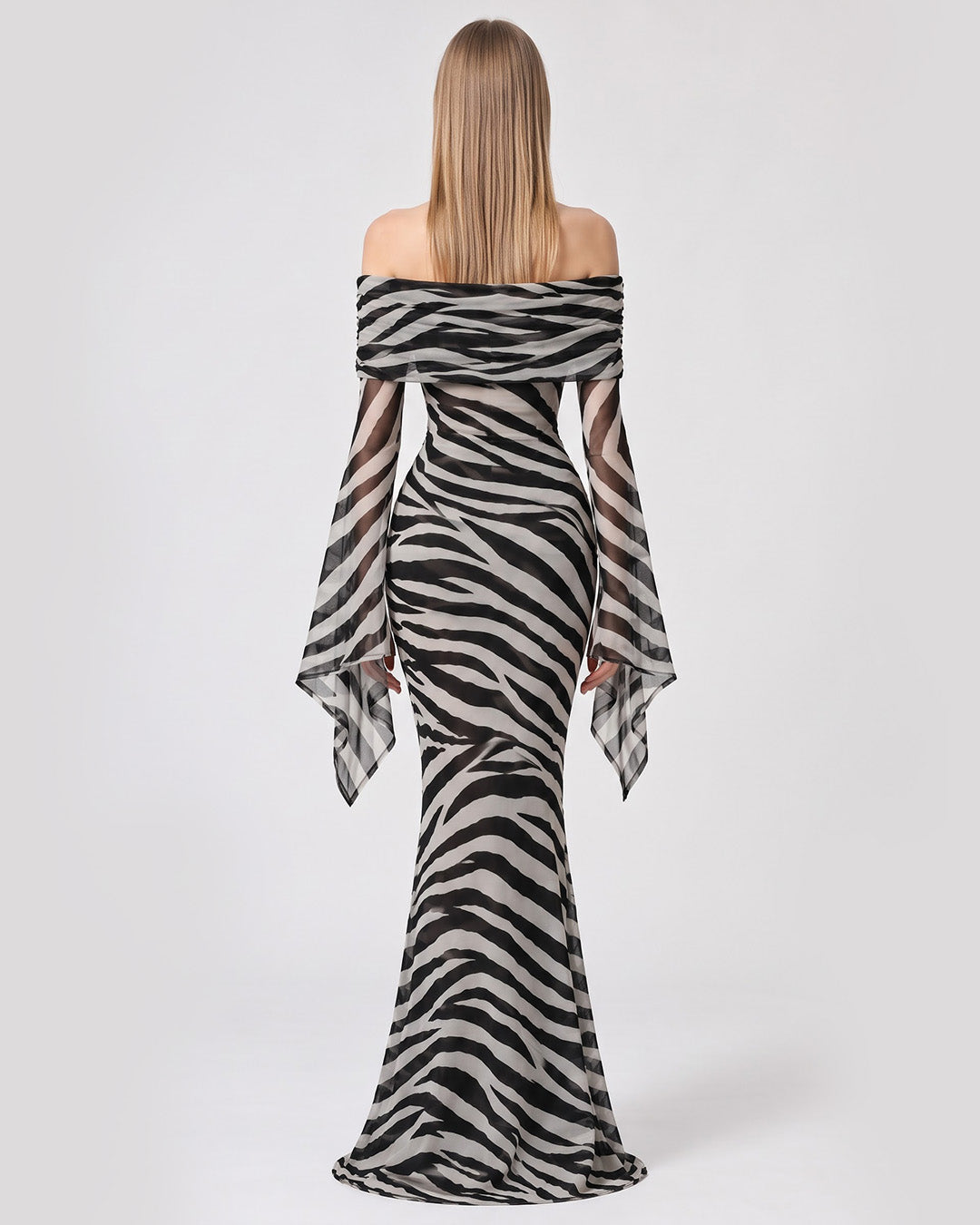 KYLIE ZEBRA PRINT MESH BODYCON DRESS