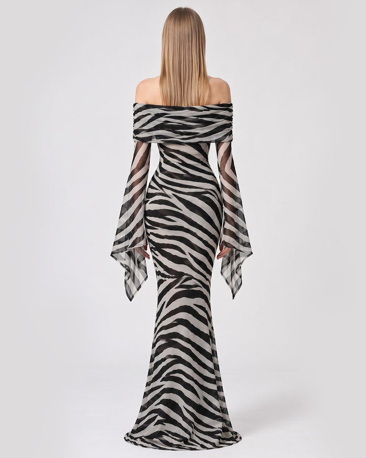 KYLIE ZEBRA PRINT MESH BODYCON DRESS