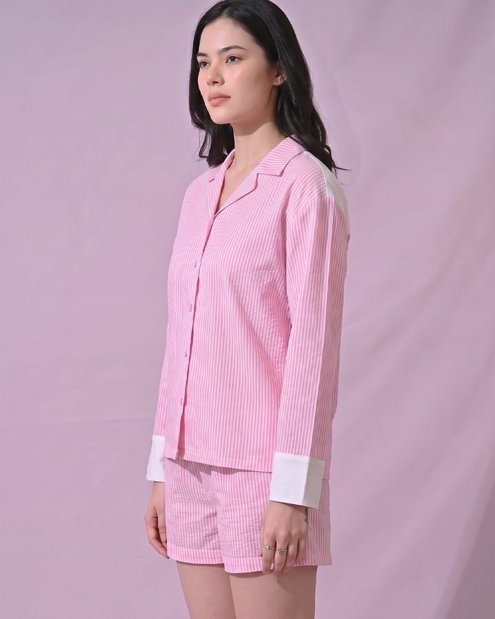 Blush Belle Pink Striped Cotton Pajama Co-Ord Set