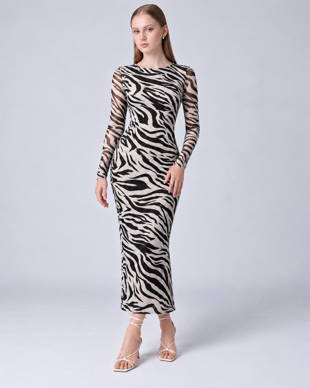 BRITTANY ZEBRA PRINT MESH BODYCON DRESS