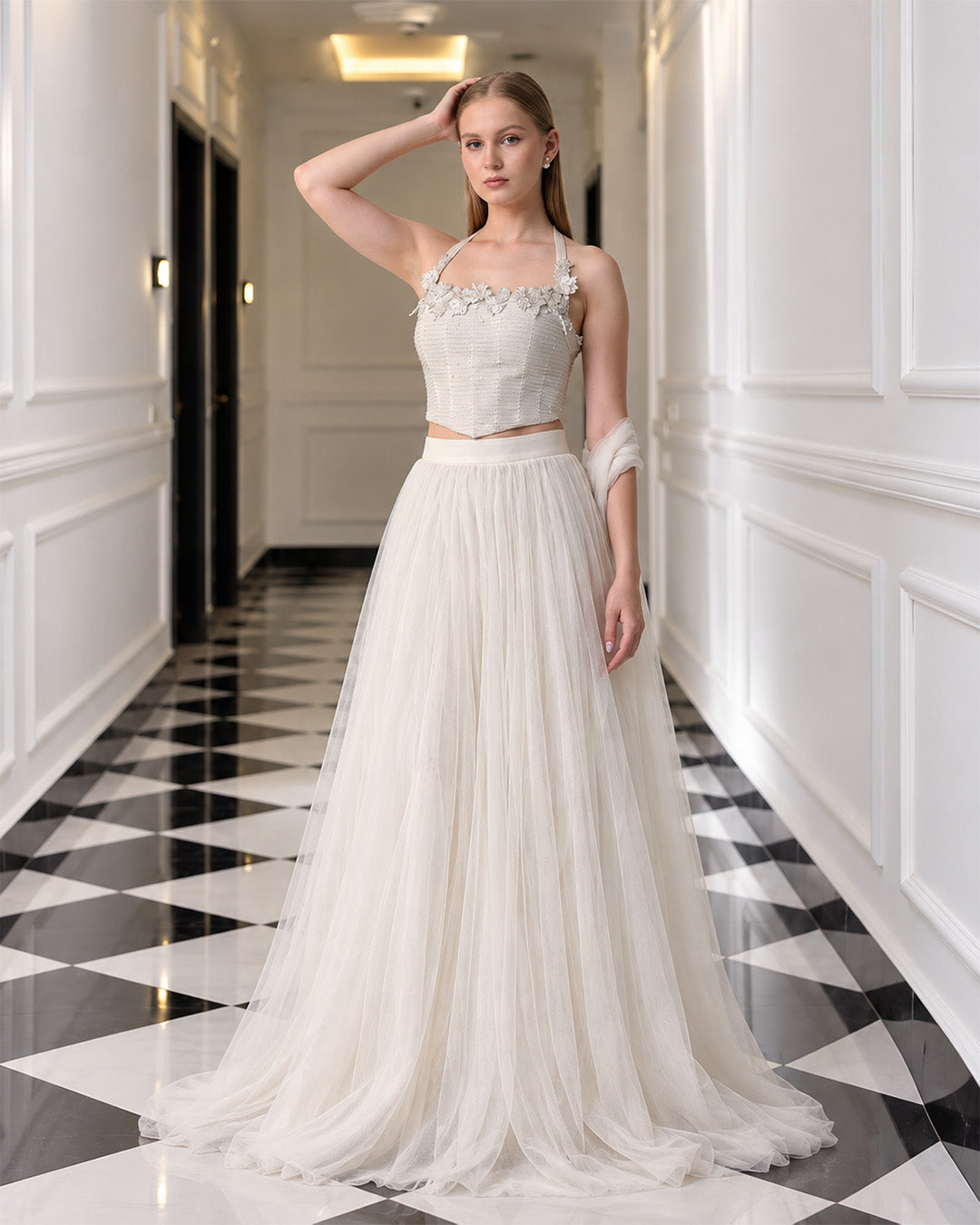 SELENE Ivory Mesh Lehenga Set