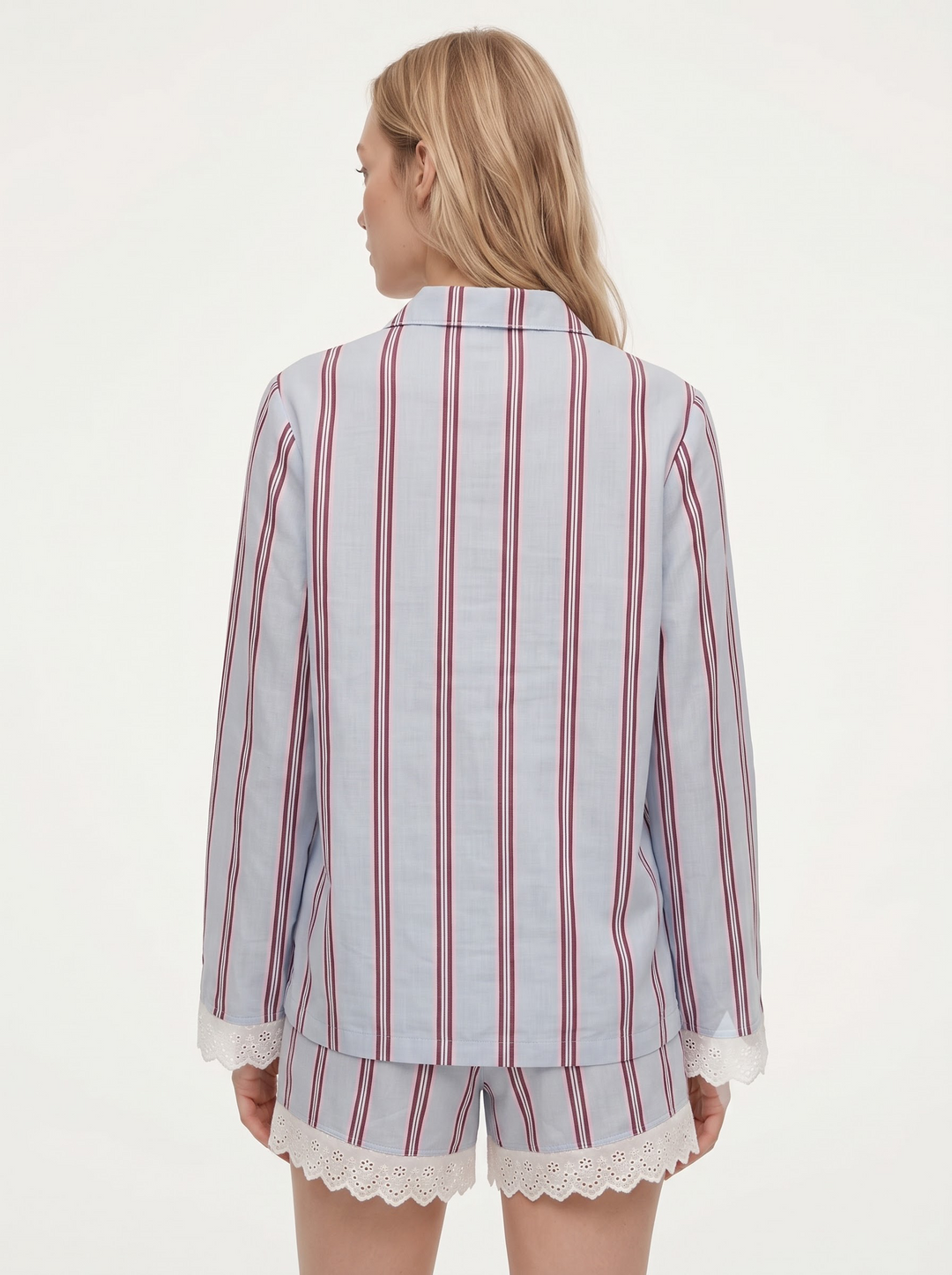 Lacy Bloom Powder Blue Striped Cotton Shorts Co-Ord