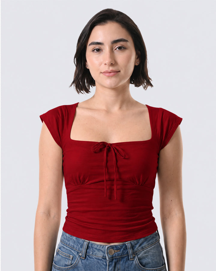ALOHA Red Fitted Poplin Top