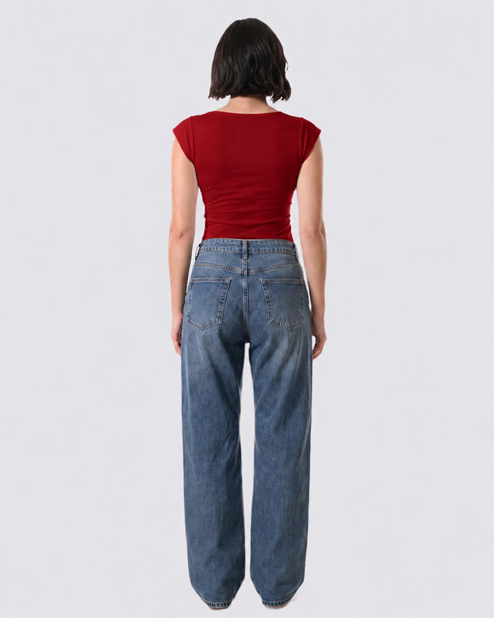 ALOHA Red Fitted Poplin Top