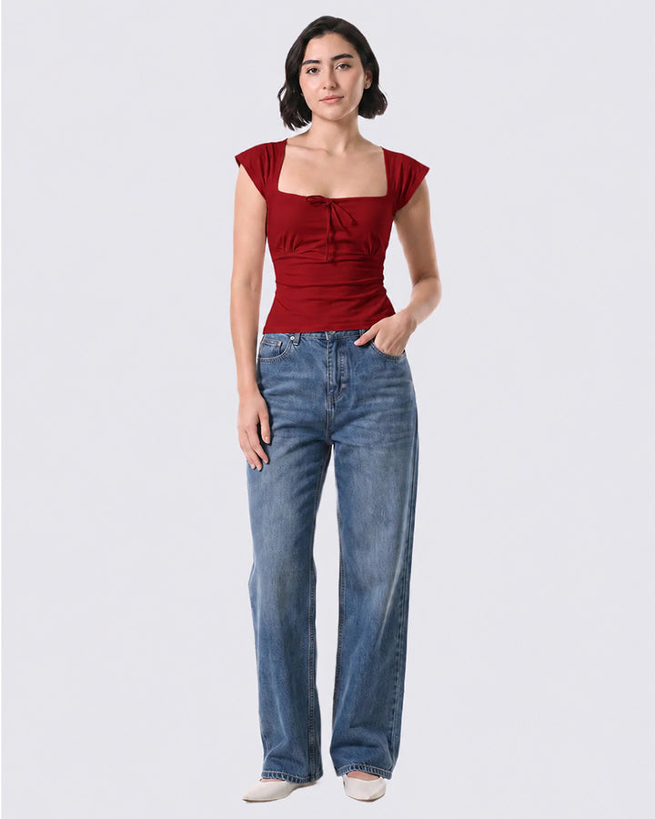 ALOHA Red Fitted Poplin Top