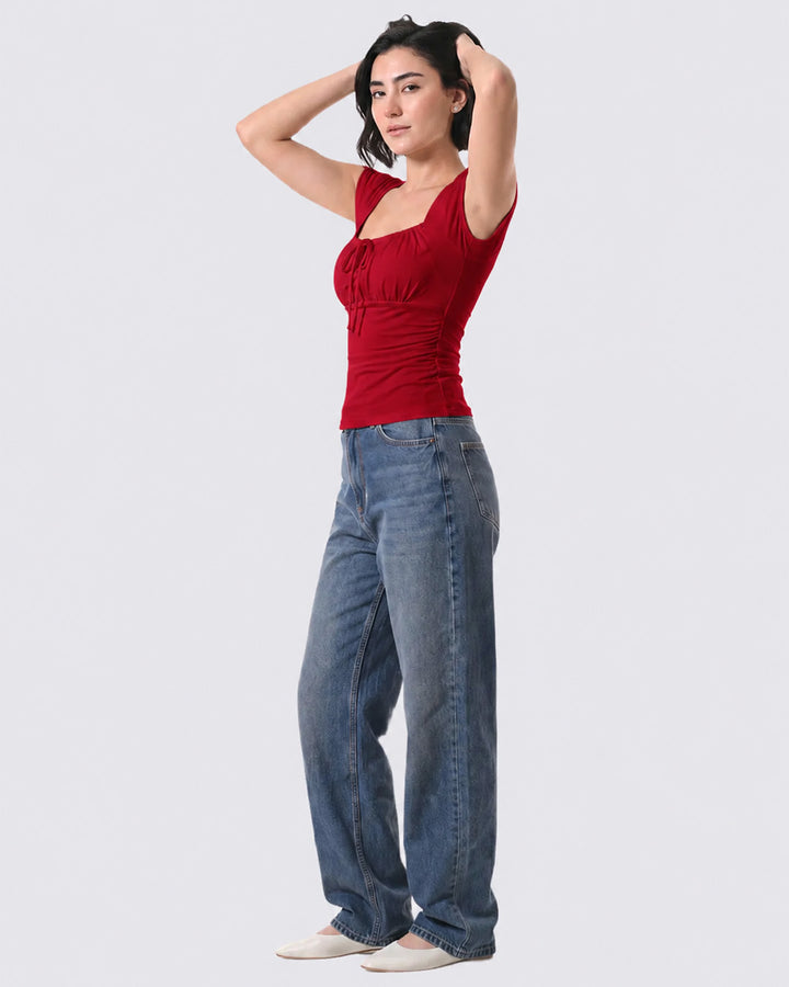 ALOHA Red Fitted Poplin Top