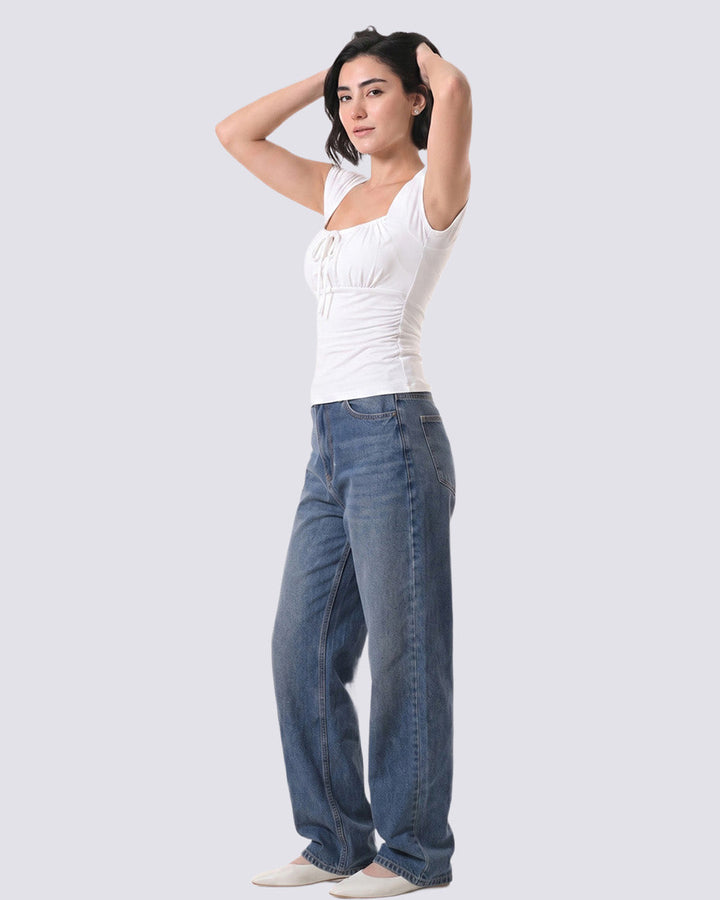 ALOHA White Fitted Poplin Top