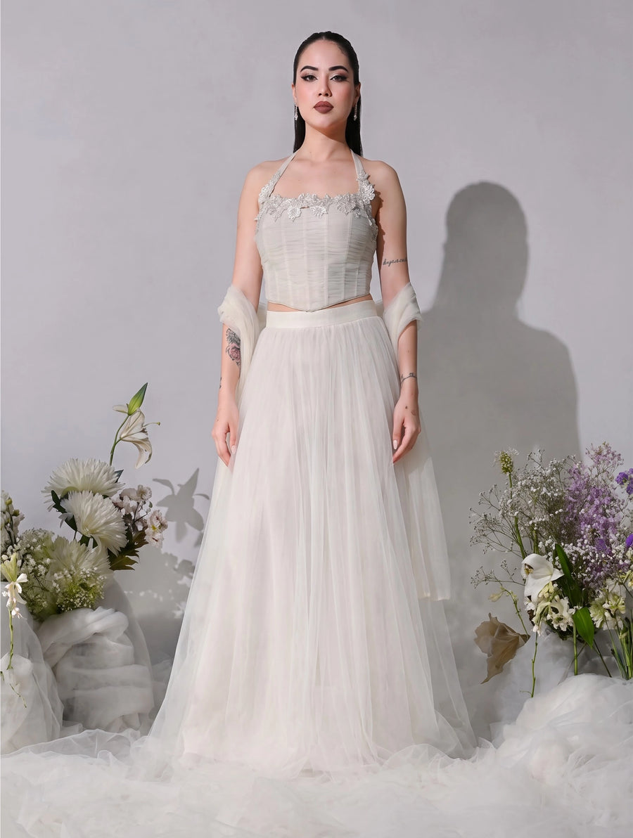 SELENE Ivory Mesh Lehenga Set