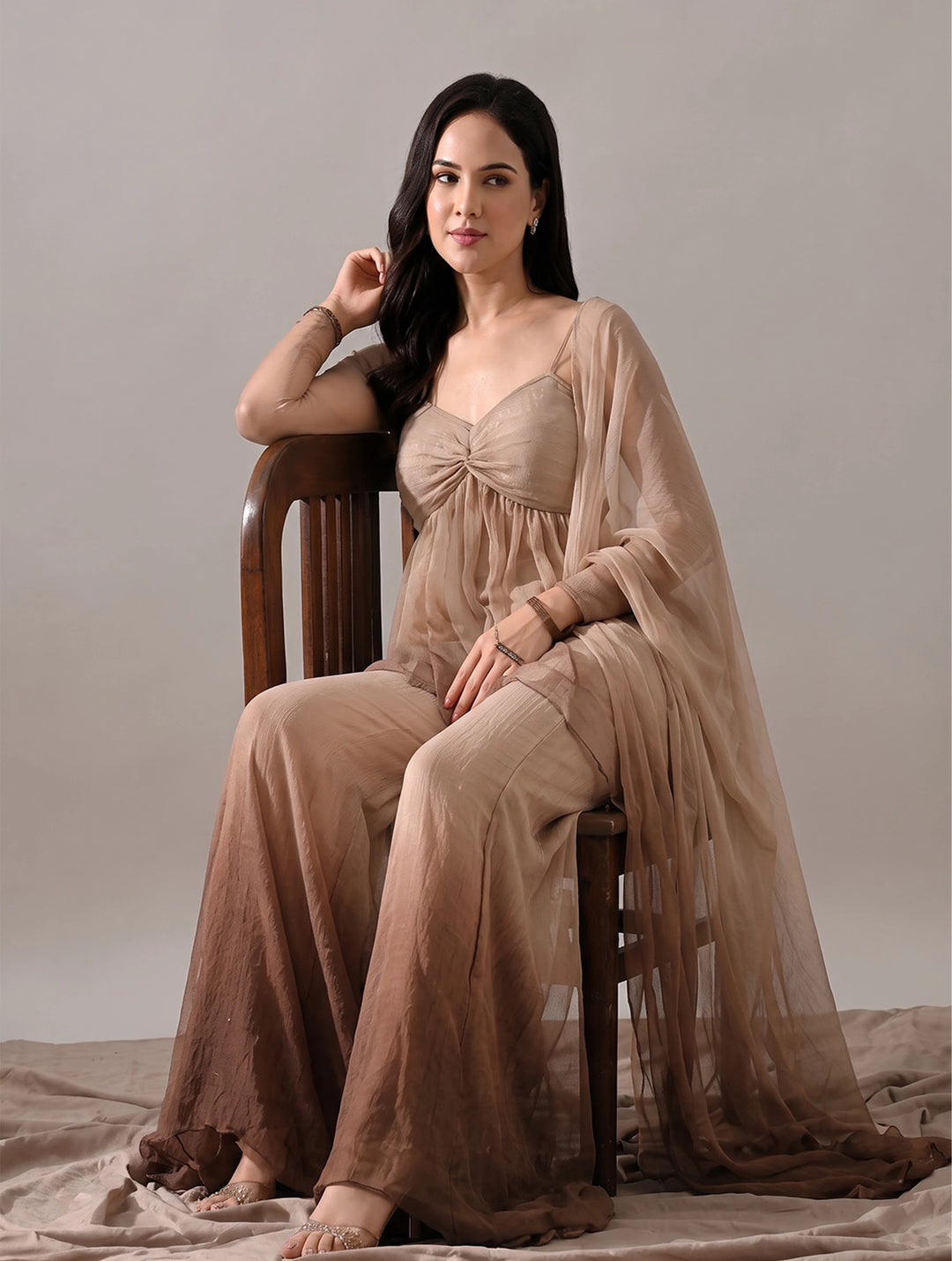 Zoya Brown Ombre Georgette Set
