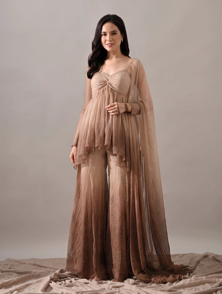 Zoya Brown Ombre Georgette Set