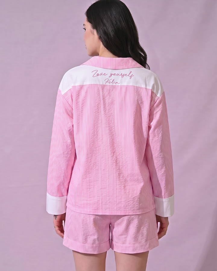 Blush Belle Pink Striped Cotton Pajama Co-Ord Set
