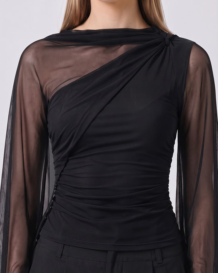 MAEVE Ruched Asymmetric Black Top