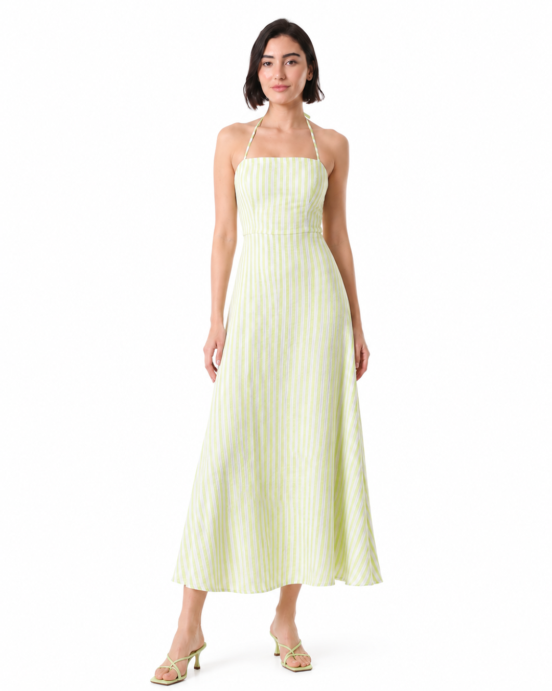 MATCHA Green Striped Midi Dress