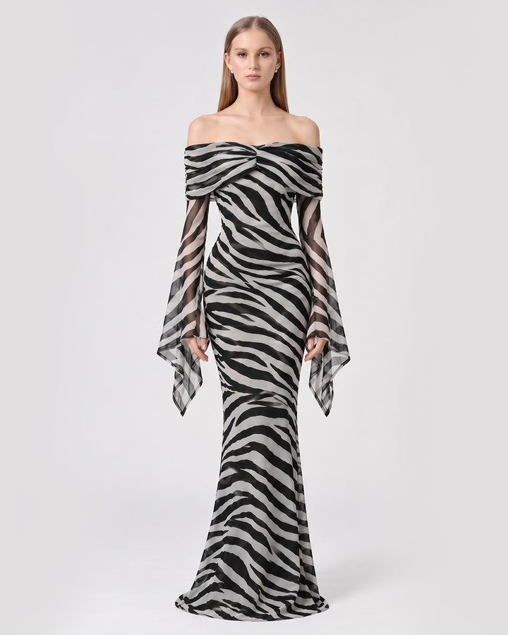 KYLIE ZEBRA PRINT MESH BODYCON DRESS