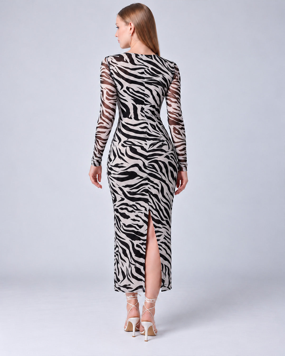 BRITTANY ZEBRA PRINT MESH BODYCON DRESS