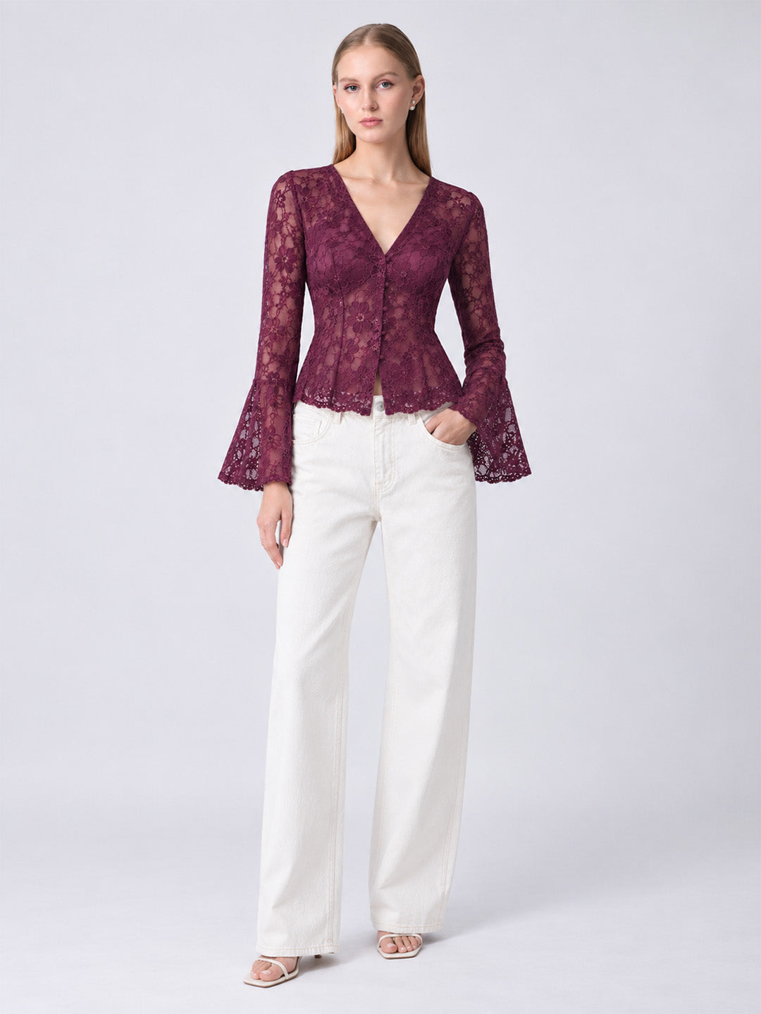 AYELET Lace Flared Sleeve Top